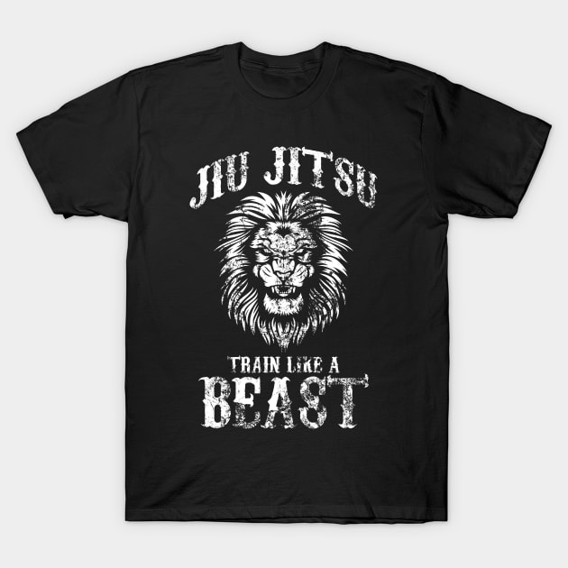 Brazilian Jiu Jitsu Train Like a Beast Distressed T-Shirt by theperfectpresents